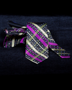 purple grey tie and pocket square